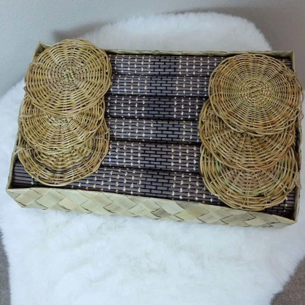 Handcrafted Wooden Wicker Placemat and Coaster Set of 6 NEW
